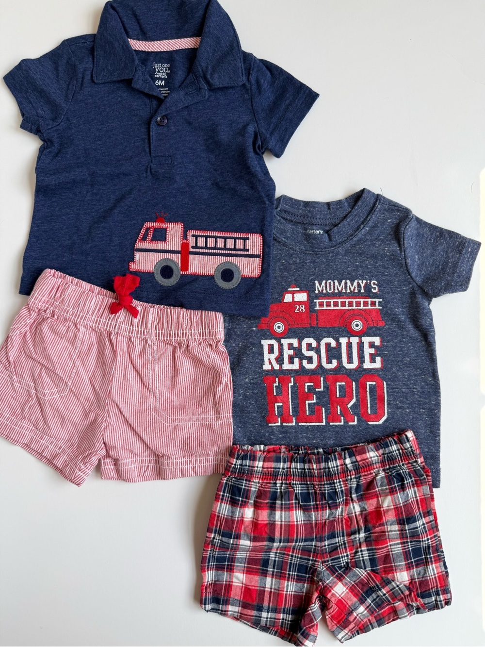 🚒 3/$15 | Boys Matching Shirts and Shorts 6M Firetruck 4 Piece Set